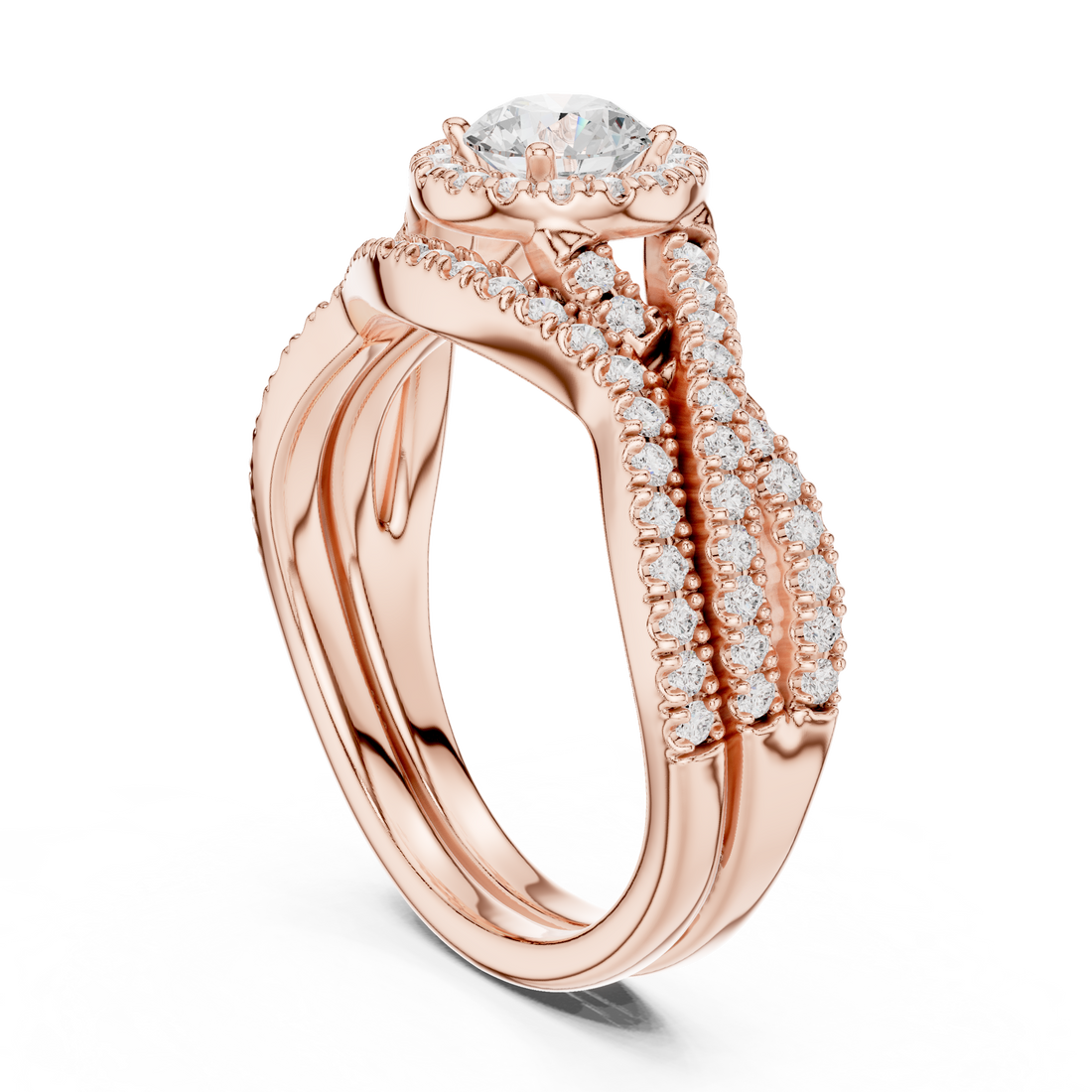 LR-0268 - Halo Round Ring - White Gold