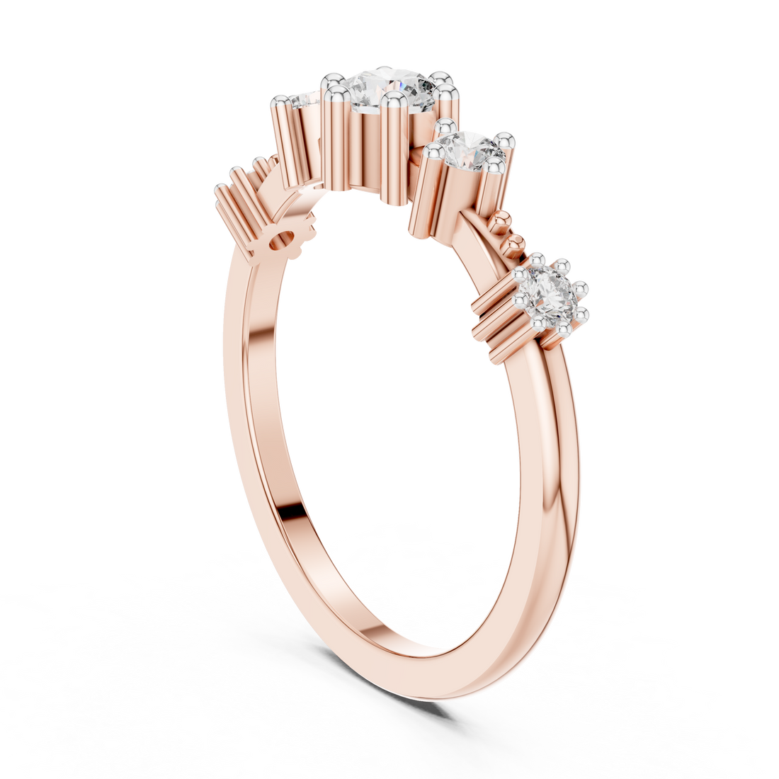 12#10021@L - Fashion Round Ring - White Gold