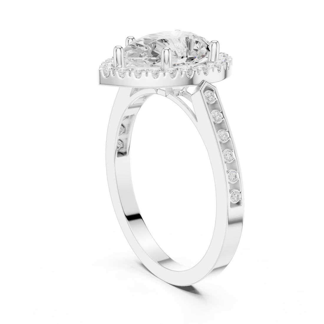DDLR-349 PE - Halo Pear Ring - White Gold