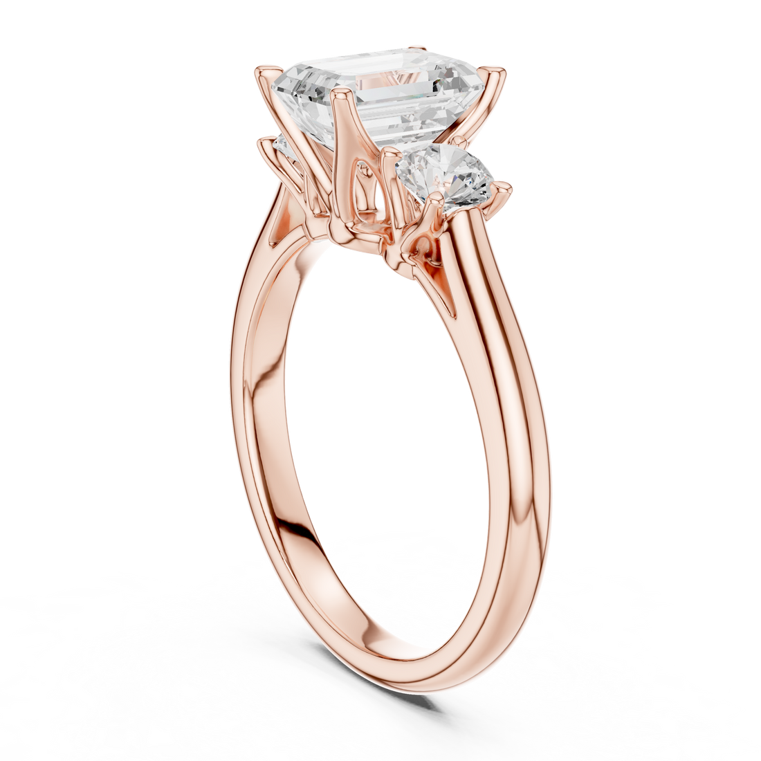 DDLR-041-EM - Three Stone Emerald Ring - White Gold
