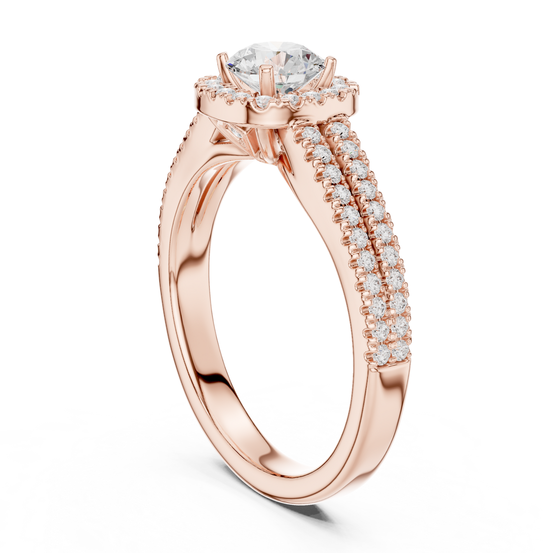 LR-0266 - Halo Round Ring - White Gold