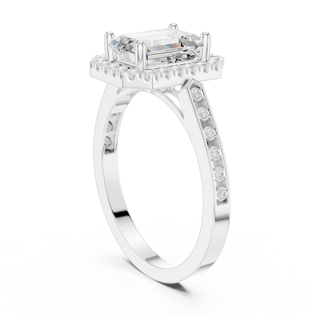 DDLR-349 EM - Halo Emerald Ring - White Gold