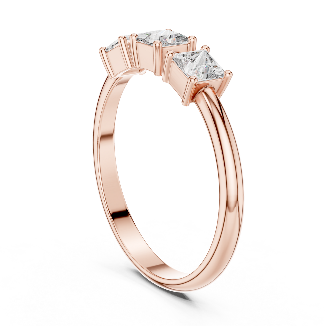 HLR-109 - Three Stone Princess Ring - White Gold