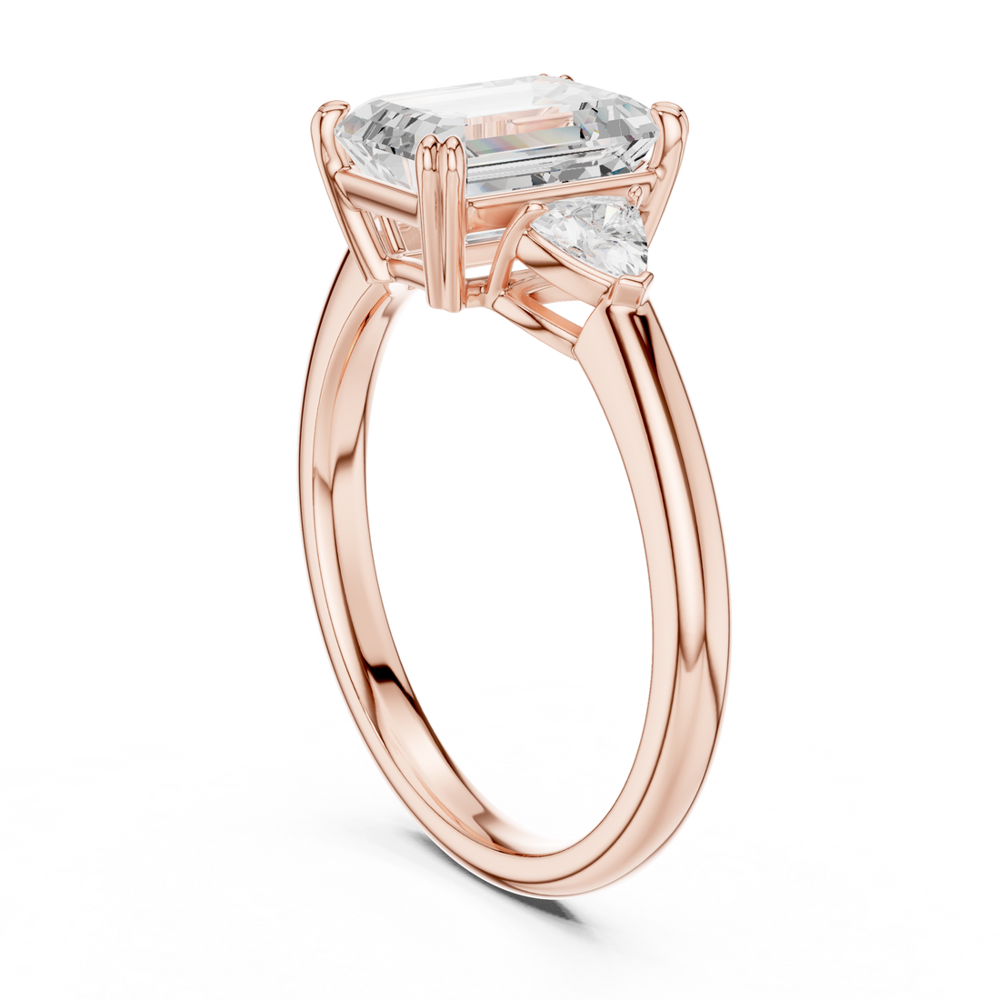 DDLR-033-EM - Three Stone Emerald Ring - White Gold