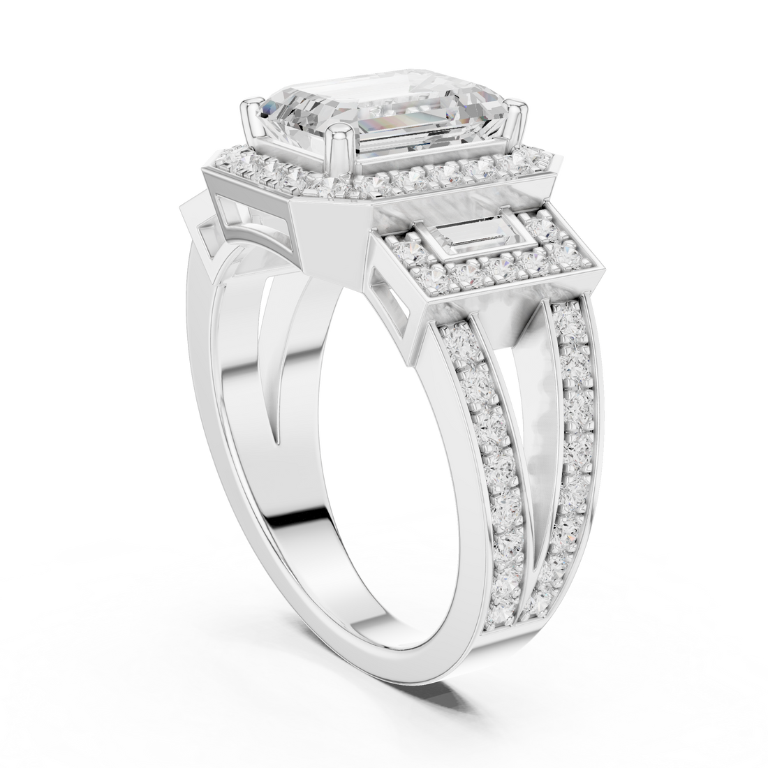 DDLR-1050 - Halo Emerald Ring - White Gold