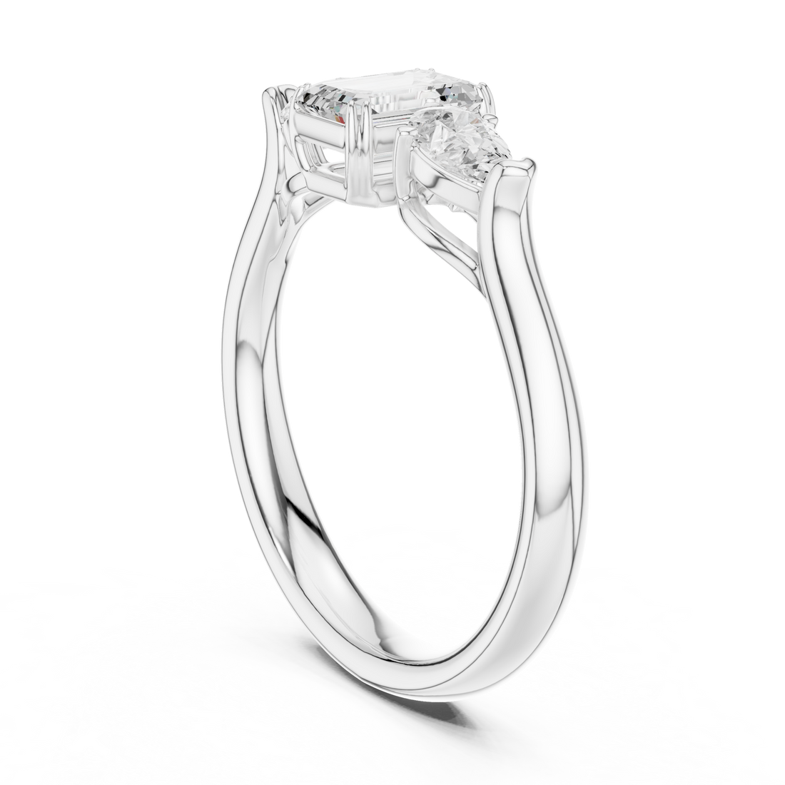 DDLR-579 - Three Stone Emerald Ring - White Gold