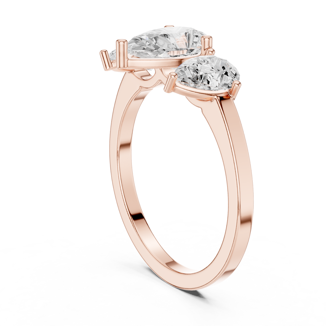 DDLR-1089 - Three Stone Pear Ring - White Gold