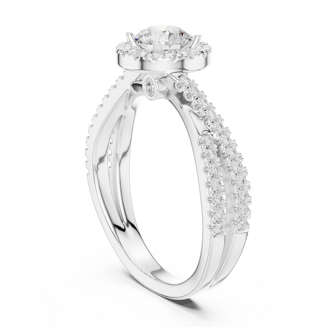 LR-0301 - Halo Round Ring - White Gold