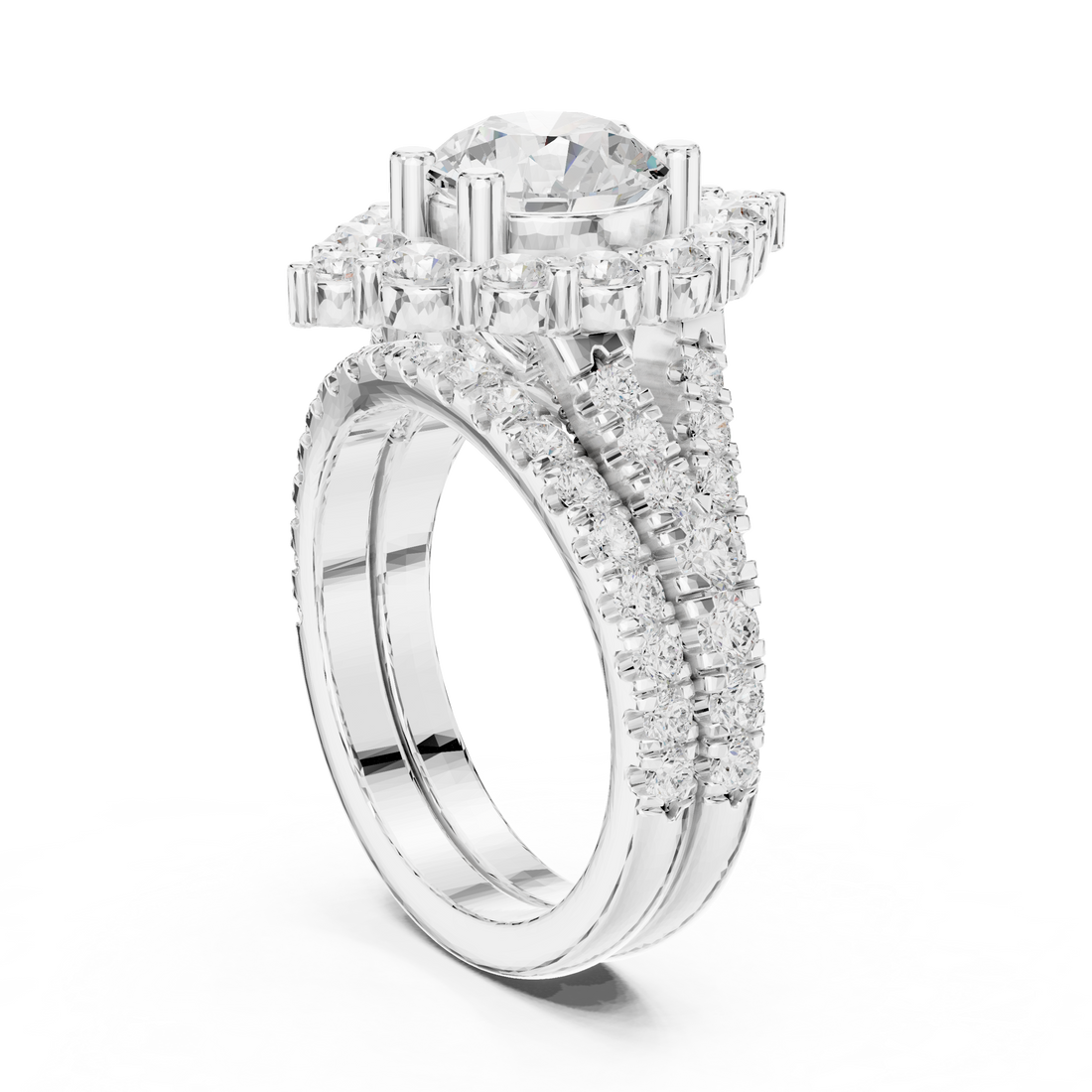 DDLR-297 - Halo Round Ring - White Gold