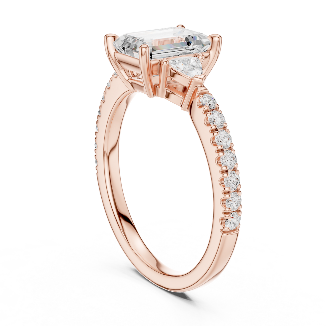 DDLR-037-EM - Three Stone Emerald Ring - White Gold
