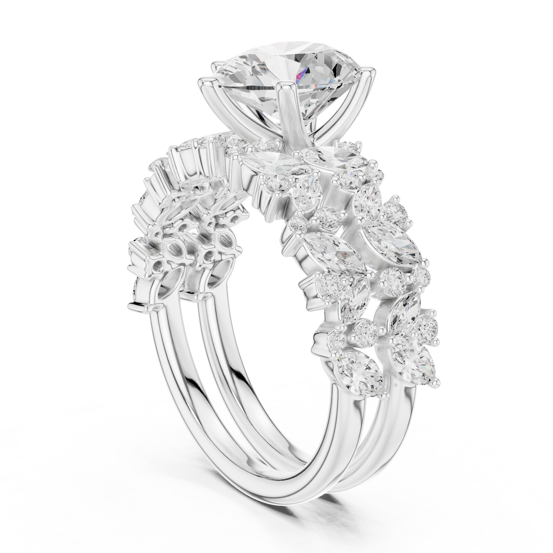 DDLR-443-PE - Fashion Pear Ring - White Gold