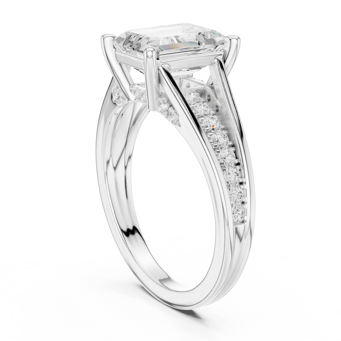 DDLR-253 - Split Shank Emerald Ring - White Gold