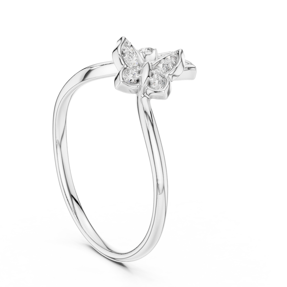 12#10048@L - Fashion Round Ring - White Gold