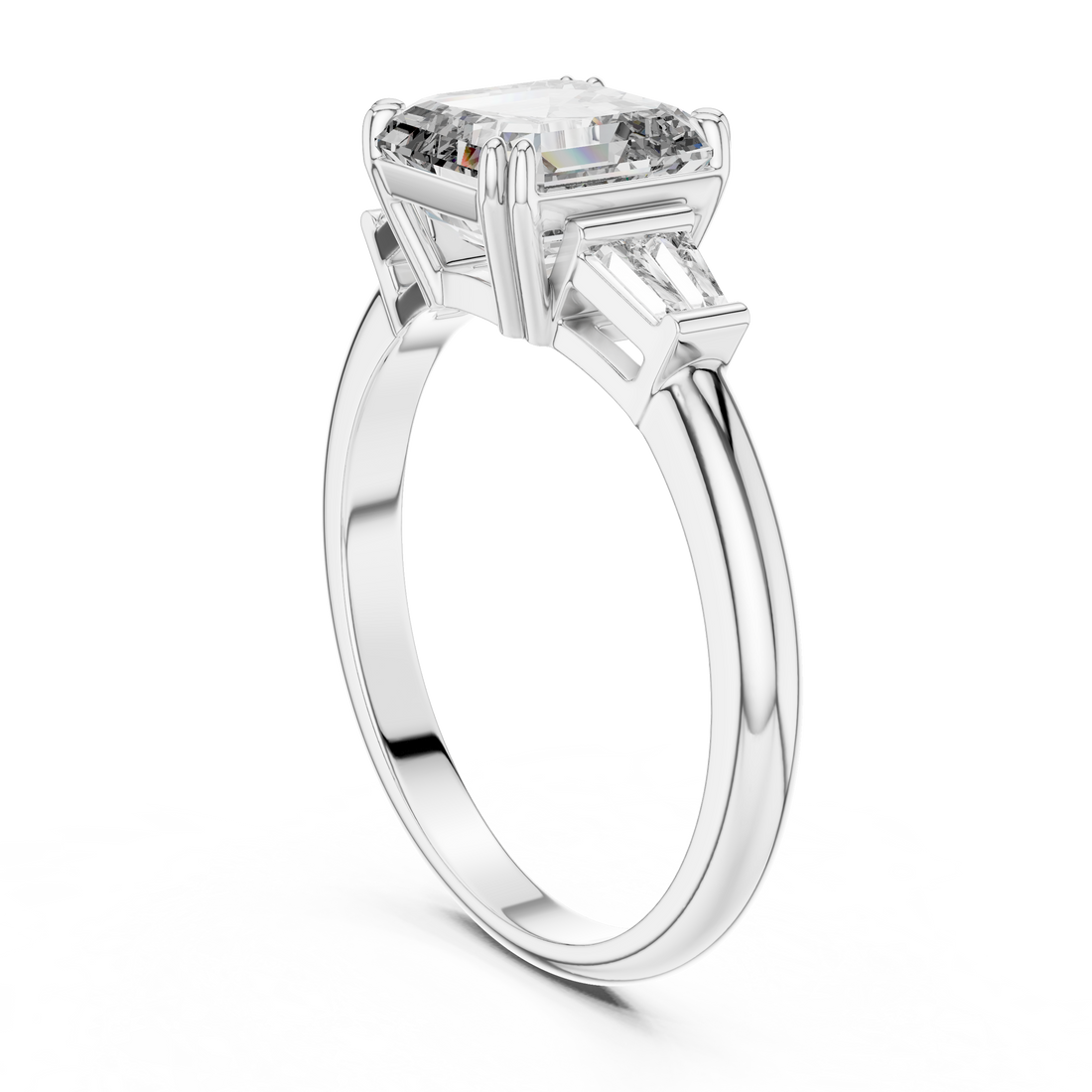LR-0052 - Three Stone Asscher Ring - White Gold