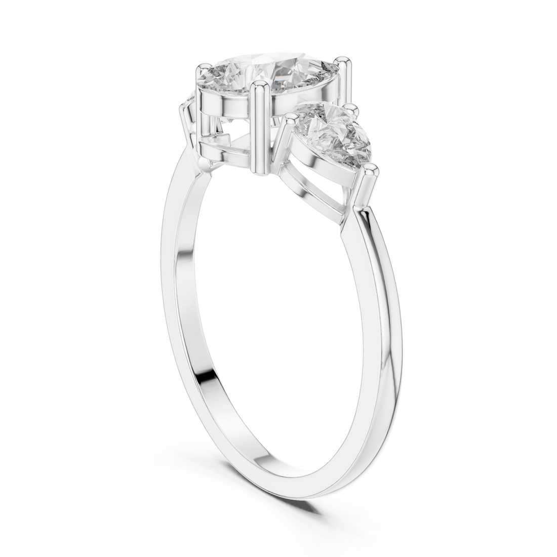 HLR-18 - Three Stone Pear Ring - White Gold