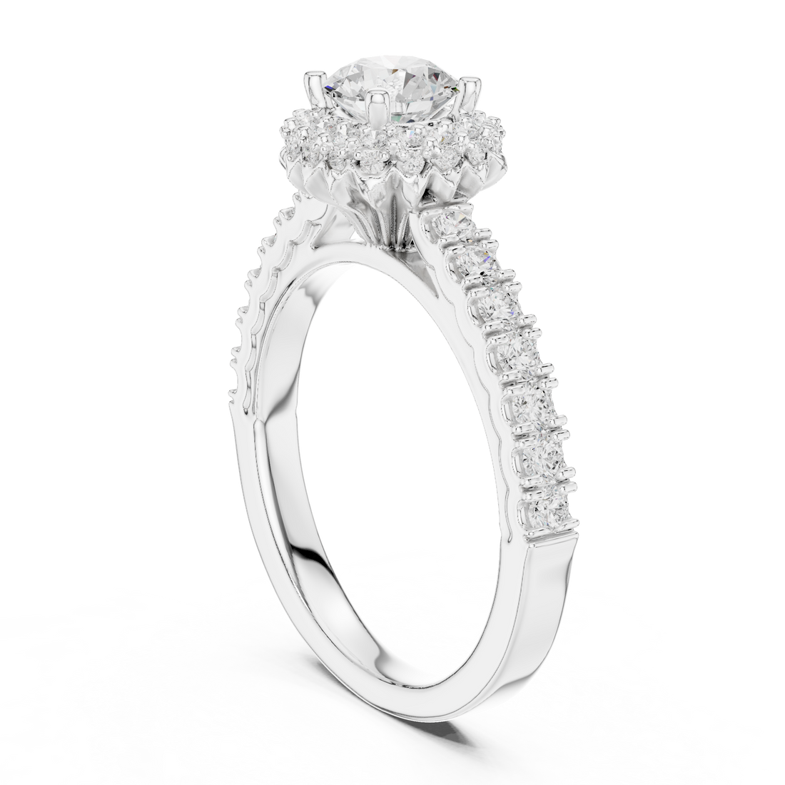 LR-0230 - Halo Round Ring - White Gold
