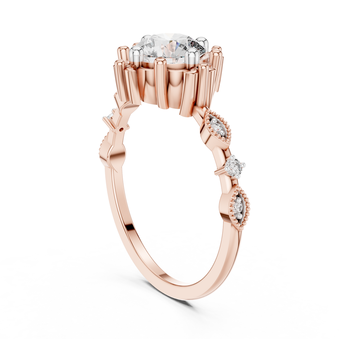 12#10017@L - Vintage Round Ring - White Gold