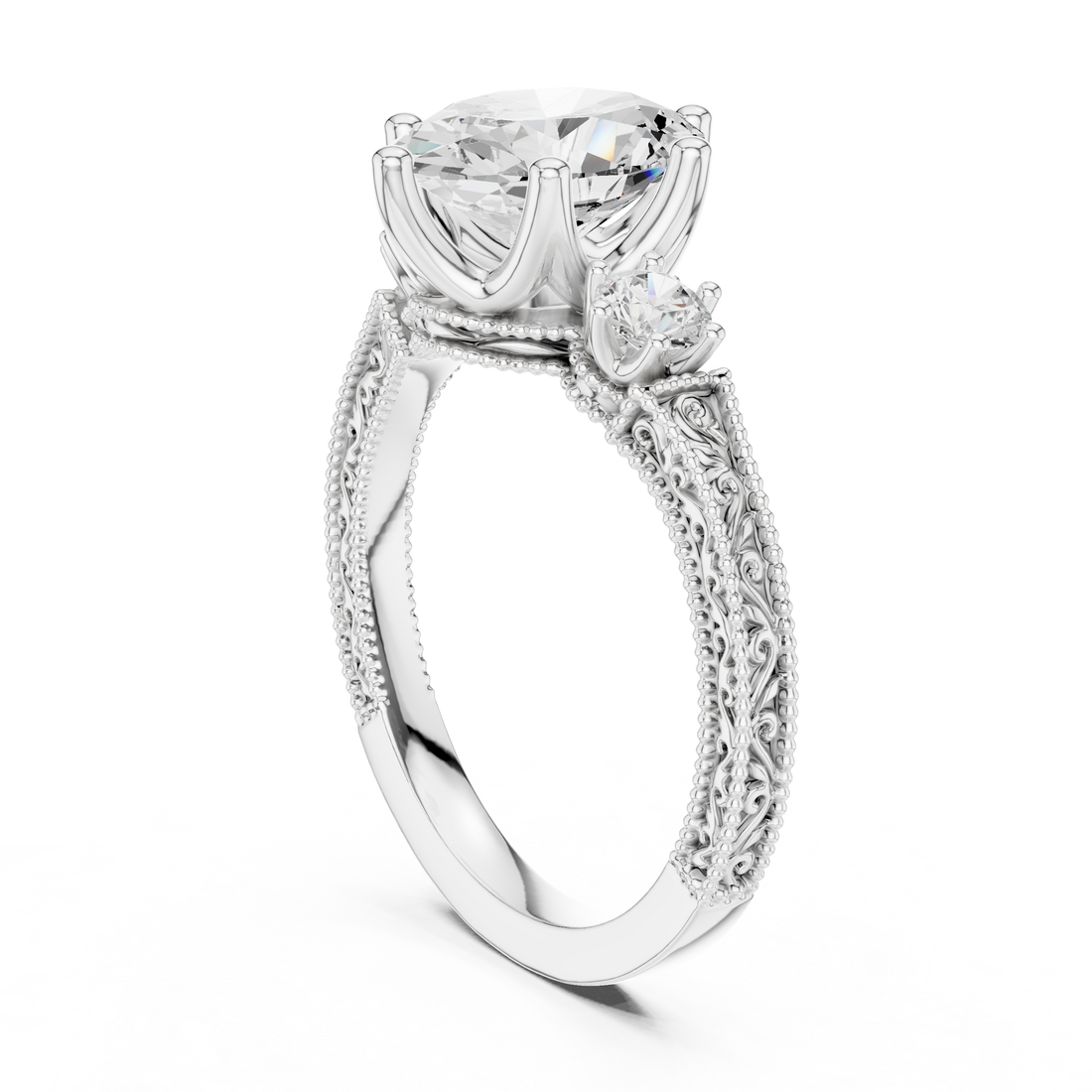DDLR-282 - Three Stone Oval Ring - White Gold