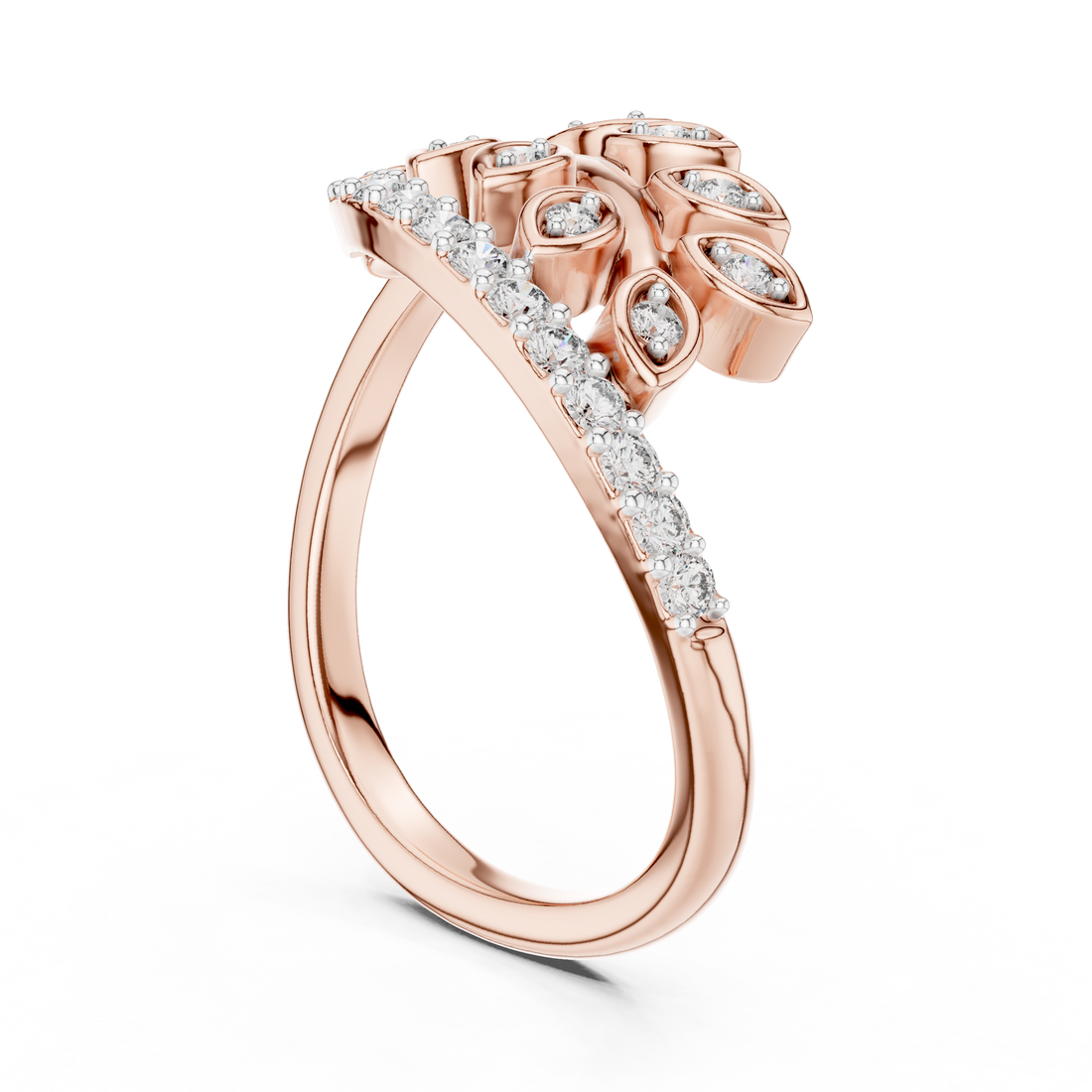 12#10061@L - Fashion Round Ring - White Gold