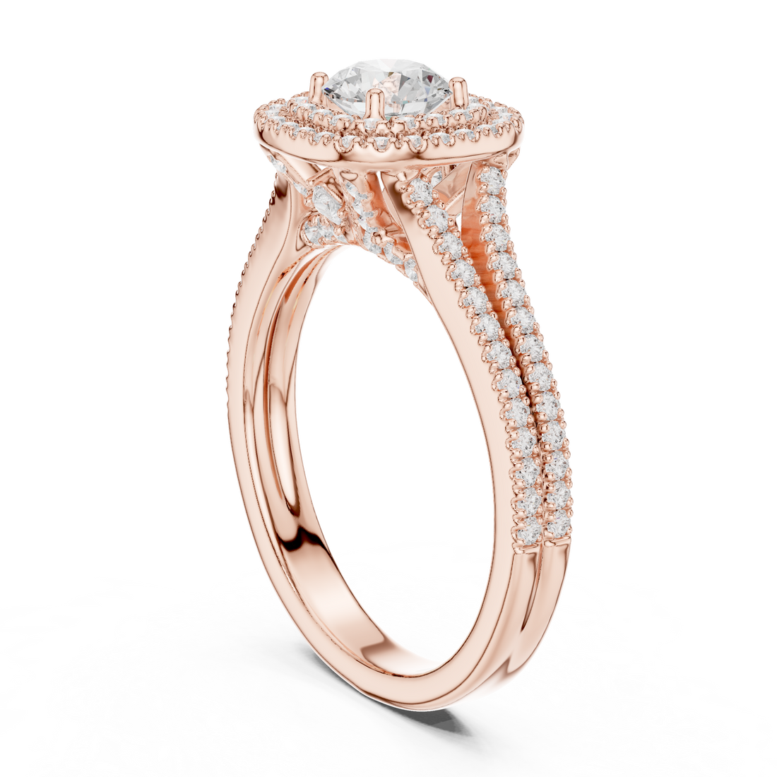 LR-0253 - Halo Round Ring - White Gold
