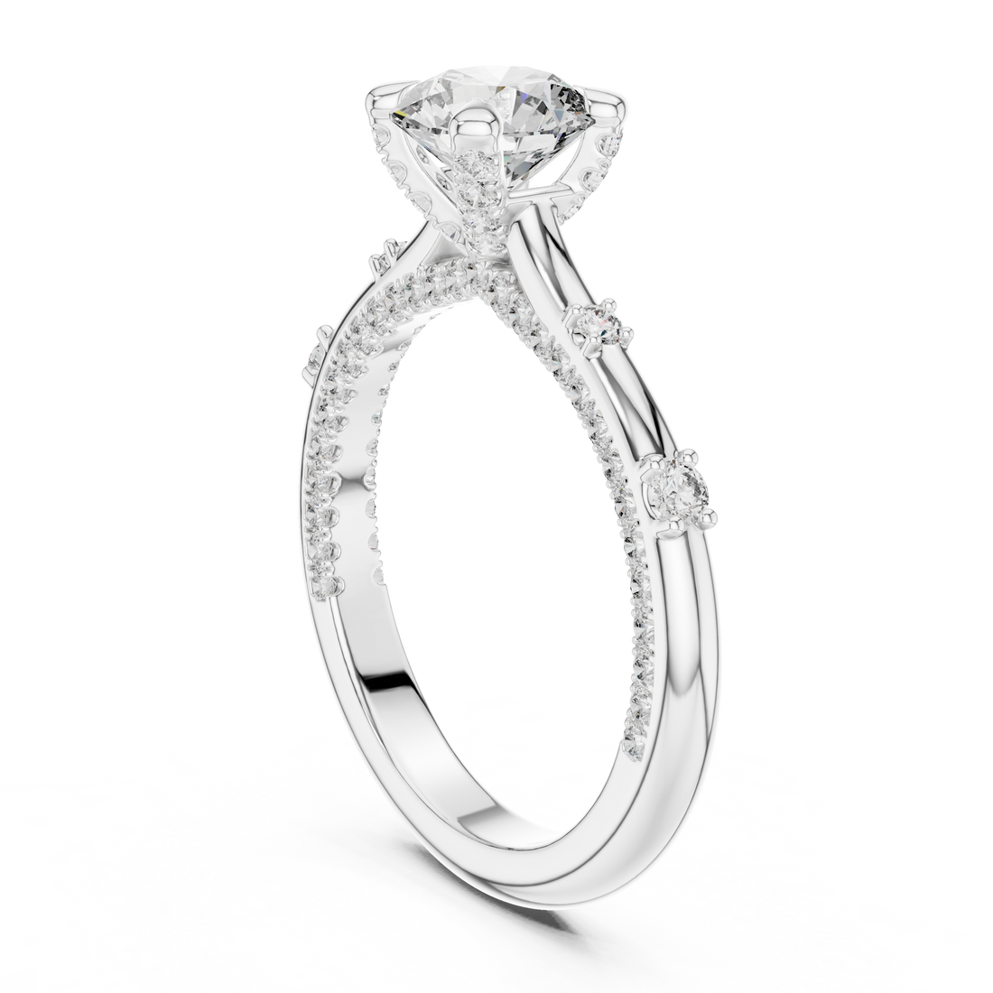 9#10042L - Solitaire Round Ring - White Gold