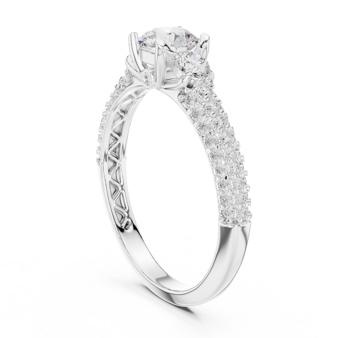 LR-0329 - Three Stone Round Ring - White Gold