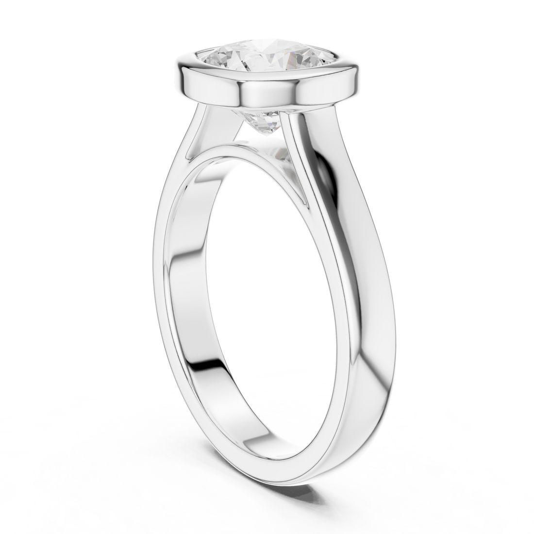DDLR-092-CU - Solitaire Cushion Ring - White Gold