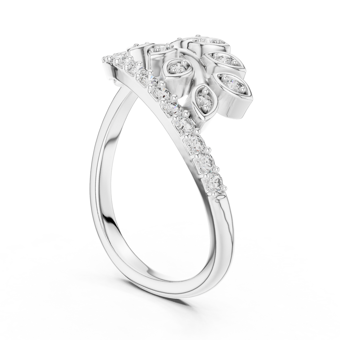 12#10061@L - Fashion Round Ring - White Gold