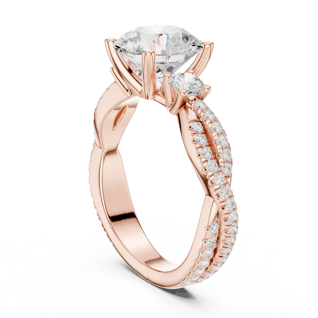 DDLR-1040 - Three Stone Round Ring - White Gold