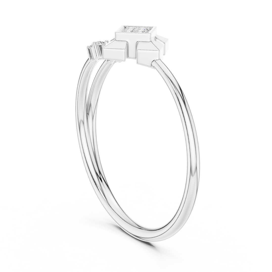 1 (213) - Fashion Round Ring - White Gold