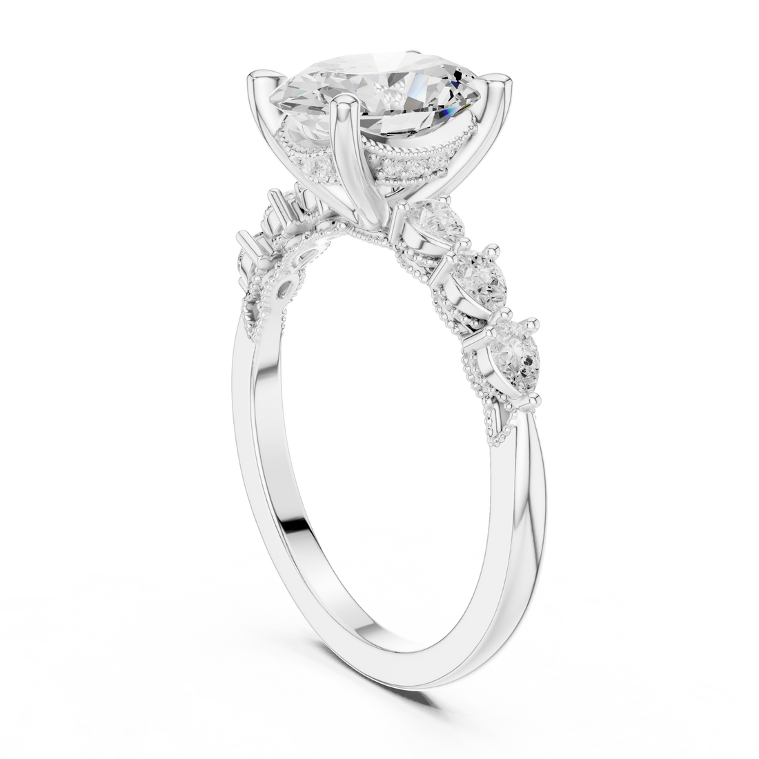 DDLR-1005 - Vintage Oval Ring - White Gold