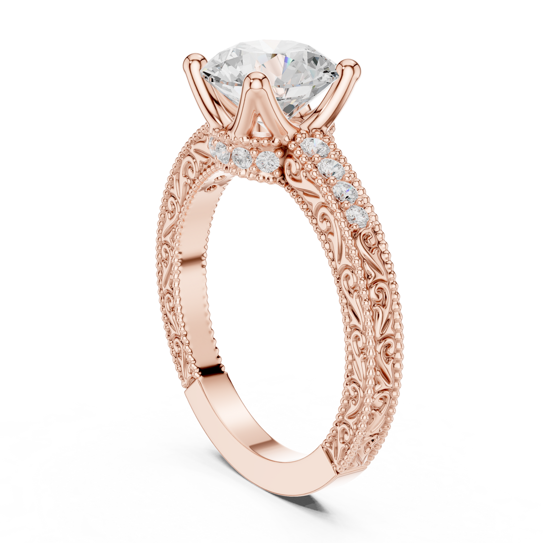 DDLR-166-RD - Vintage Round Ring - White Gold