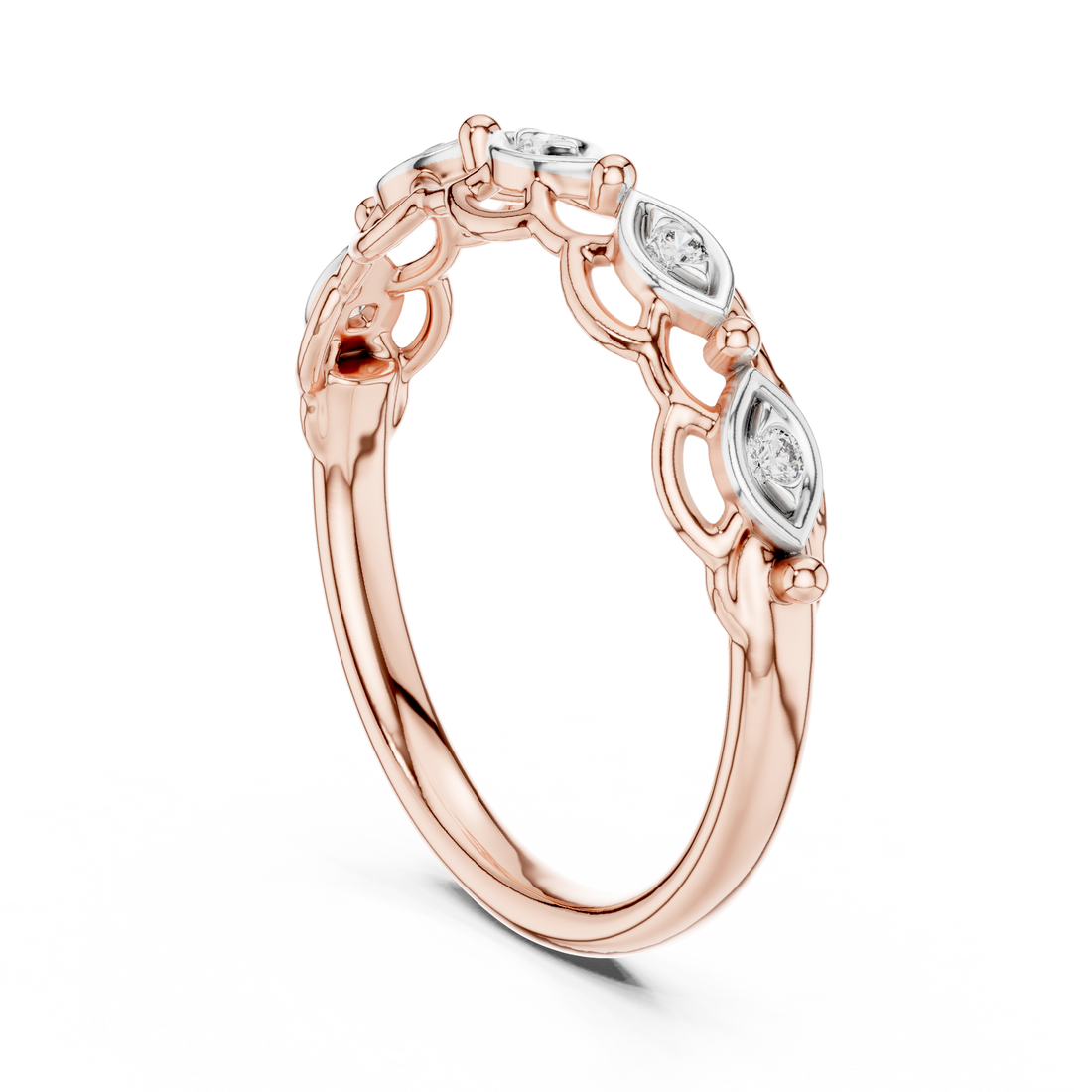 12#10072@L - Fashion Round Ring - White Gold