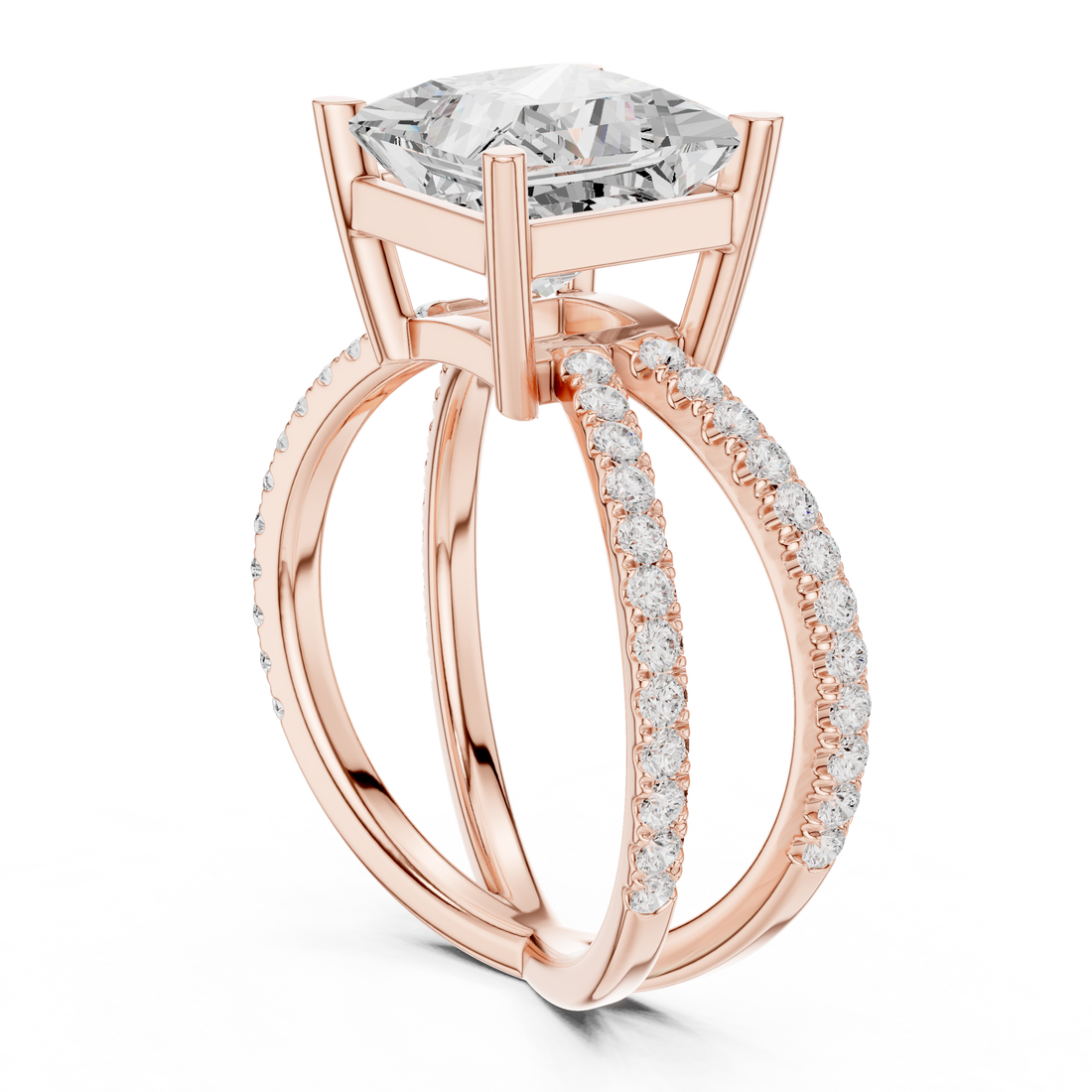 25 PRI - Split Shank Princess Ring - White Gold