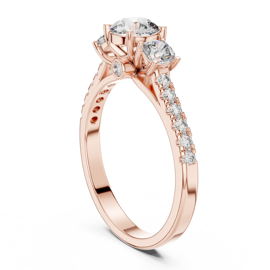LR-0033 - Three Stone Round Ring - White Gold