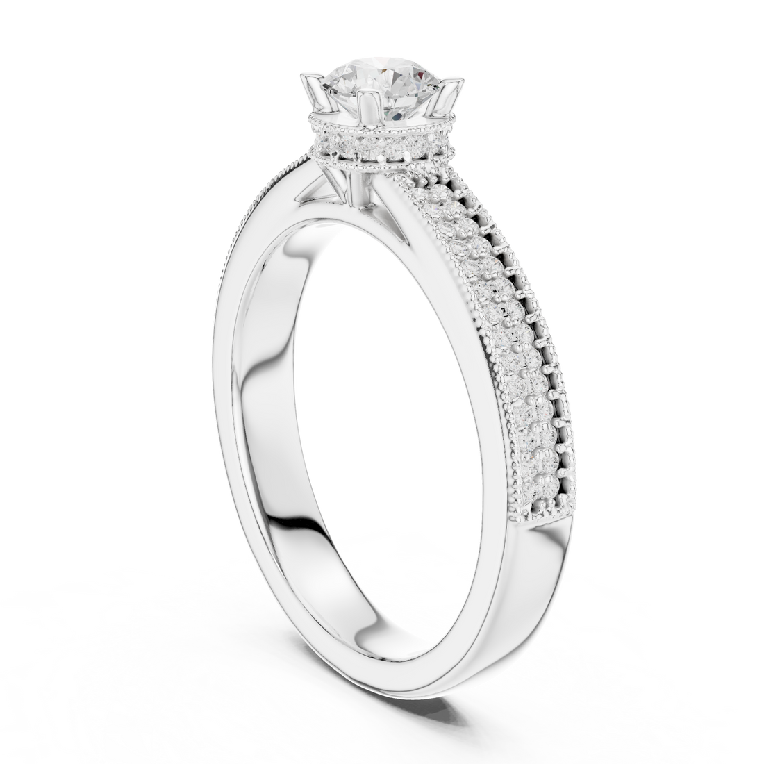 LR-0321 - Solitaire Round Ring - White Gold
