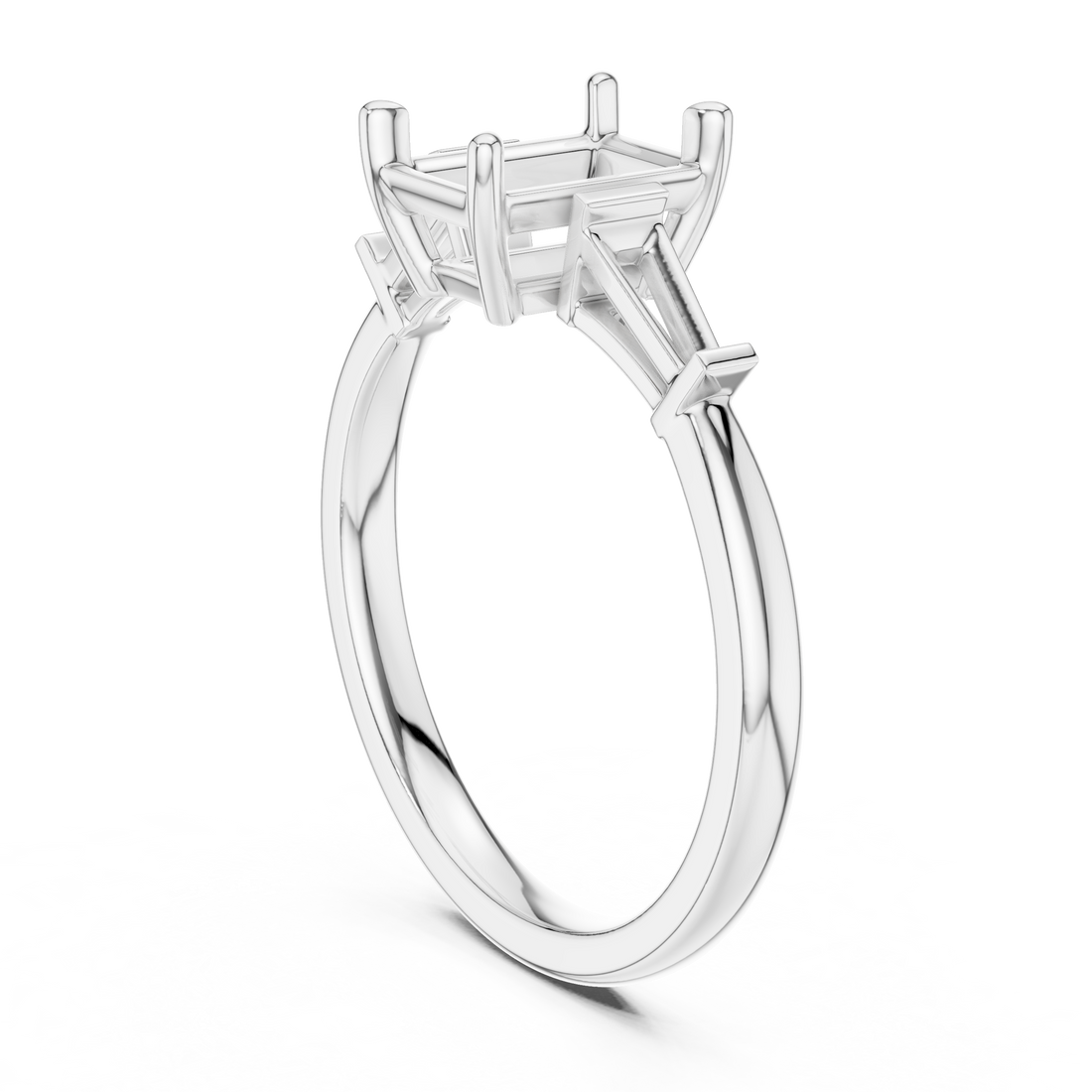 DDLR-117-EM - Three Stone Emerald Ring - White Gold