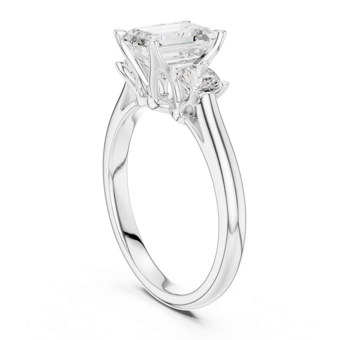 DDLR-041-EM - Three Stone Emerald Ring - White Gold