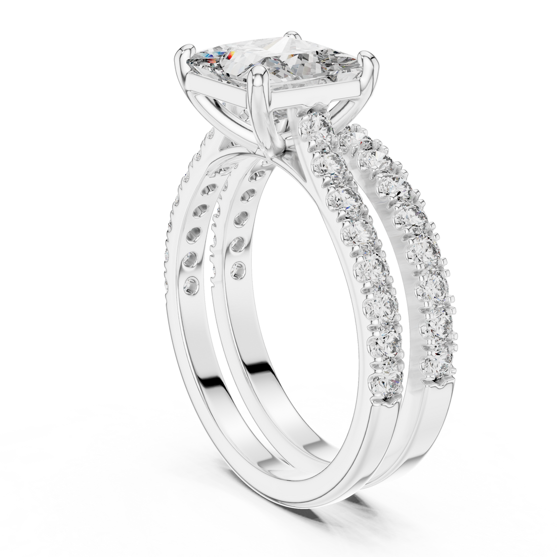 DDLR-010 - Split Shank Princess Ring - White Gold