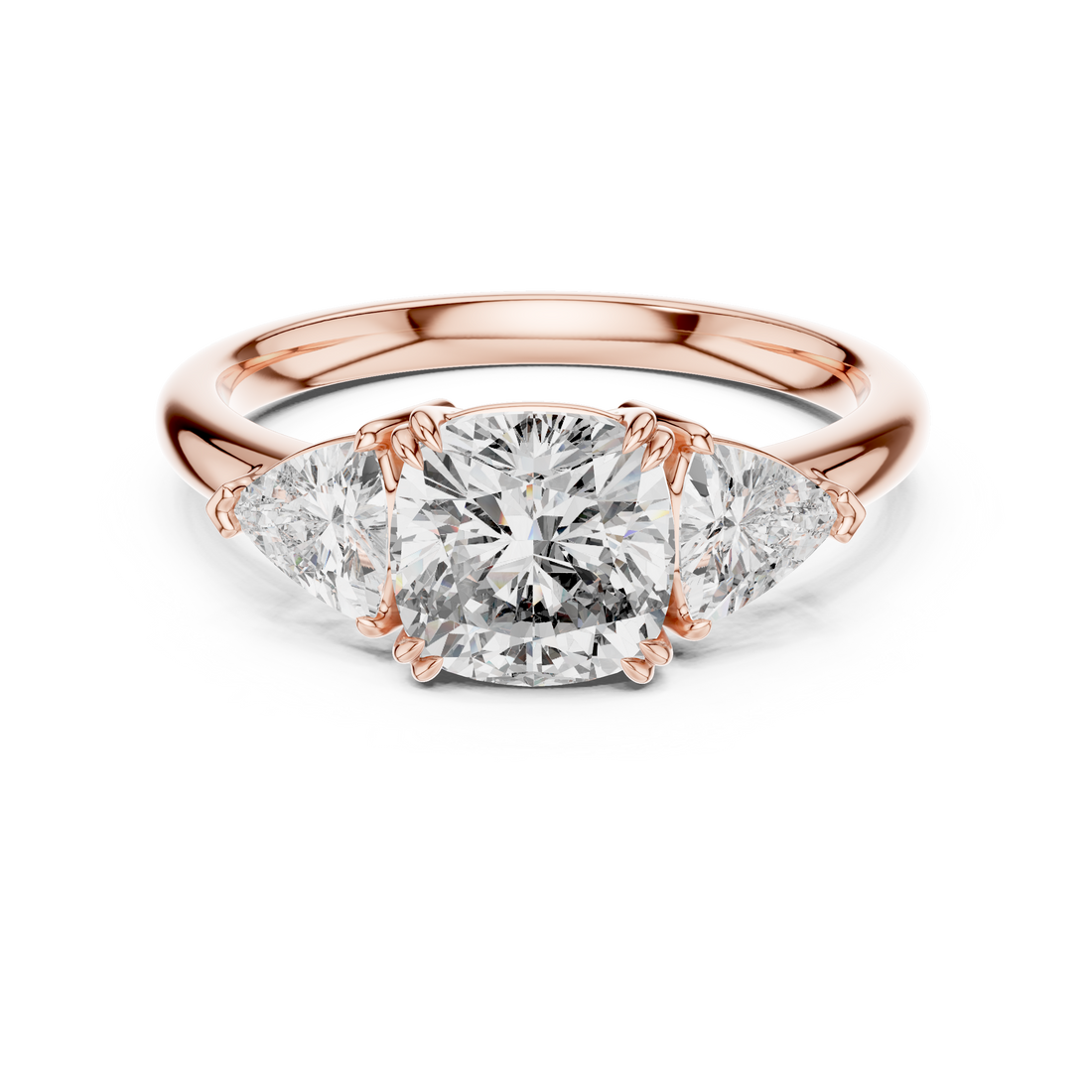 Three Stone Ring - Cushion | DDLR-034 - Rose Gold