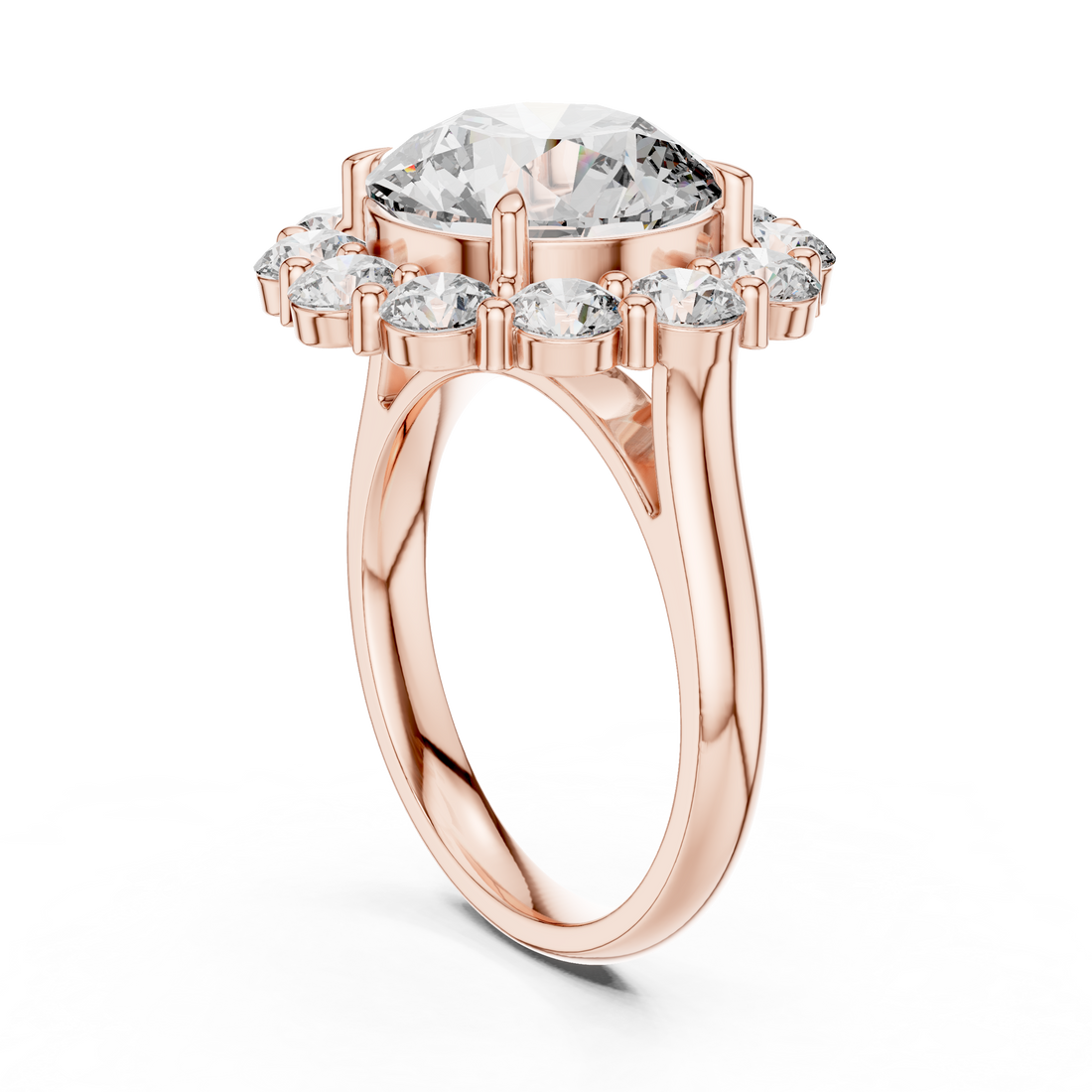 9#10025L_09 - Halo Round Ring - White Gold