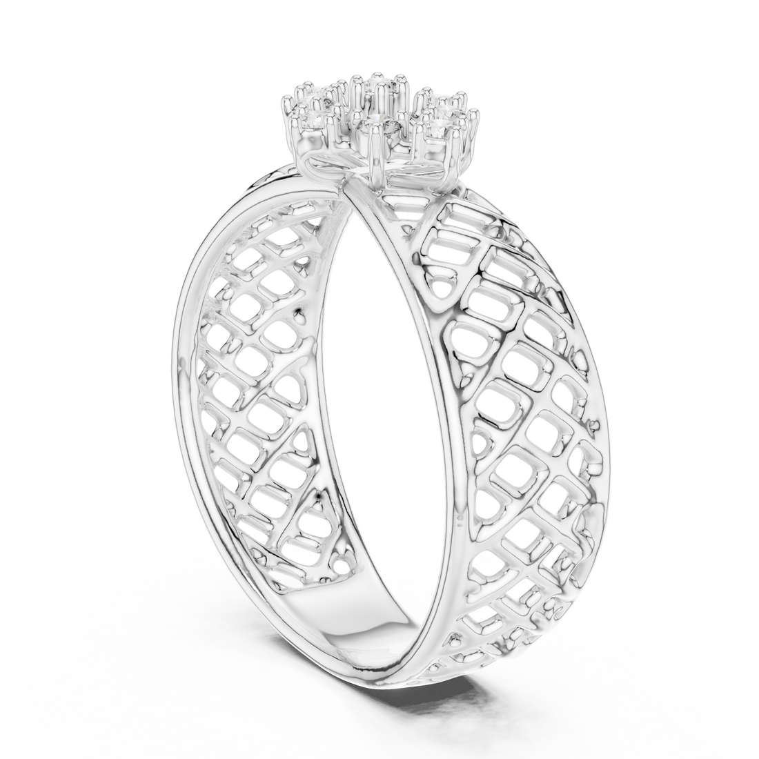 12#10062@L - Fashion Round Ring - White Gold