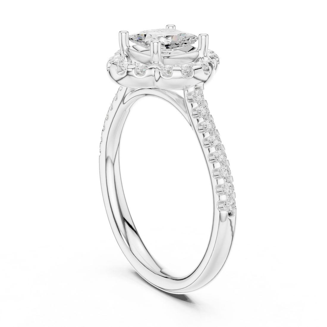DDLR-535 - Halo Cushion Ring - White Gold