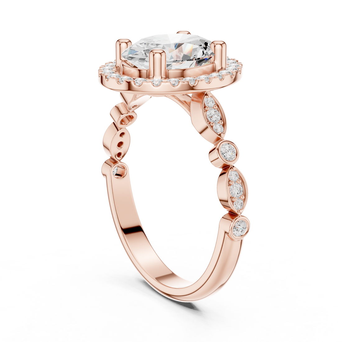 DDLR-340 - Halo Oval Ring - White Gold