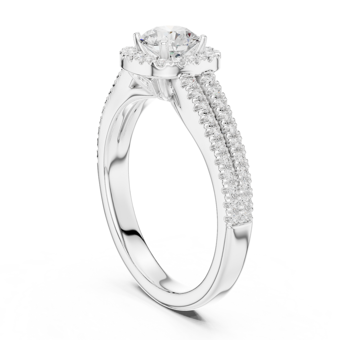 LR-0266 - Halo Round Ring - White Gold