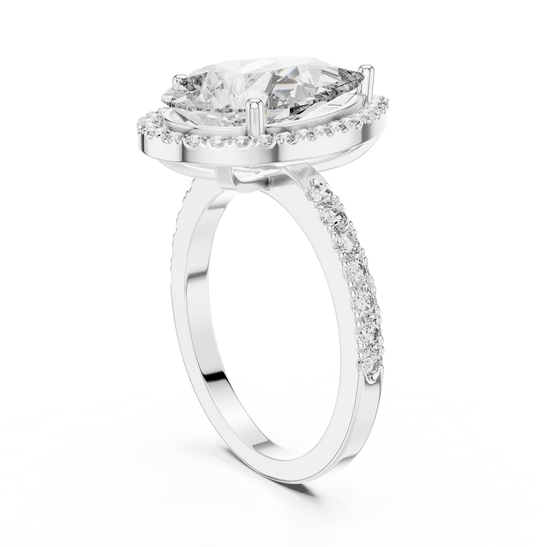 LR-0071 - Halo Pear Ring - White Gold