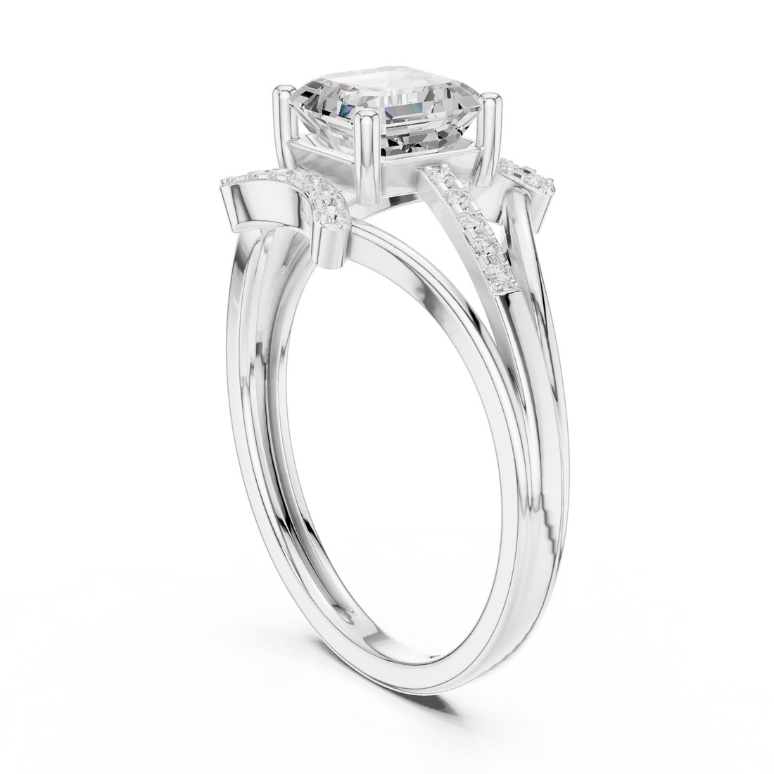 DDLR-505 - Split Shank Emerald Ring - White Gold