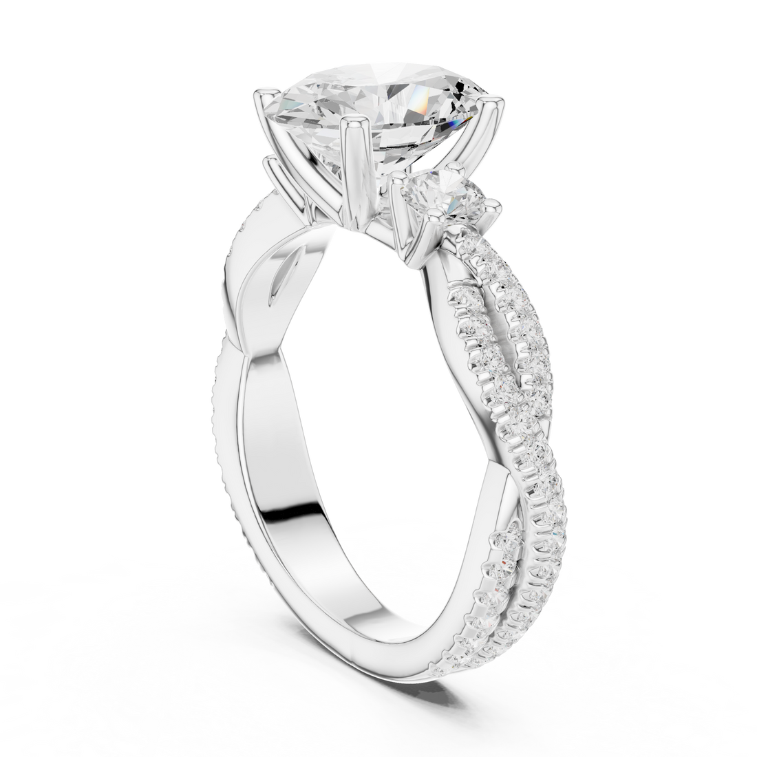 DDLR-1036 - Three Stone Oval Ring - White Gold
