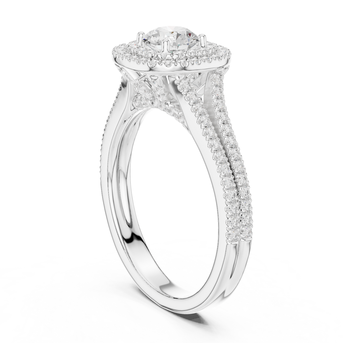 LR-0253 - Halo Round Ring - White Gold
