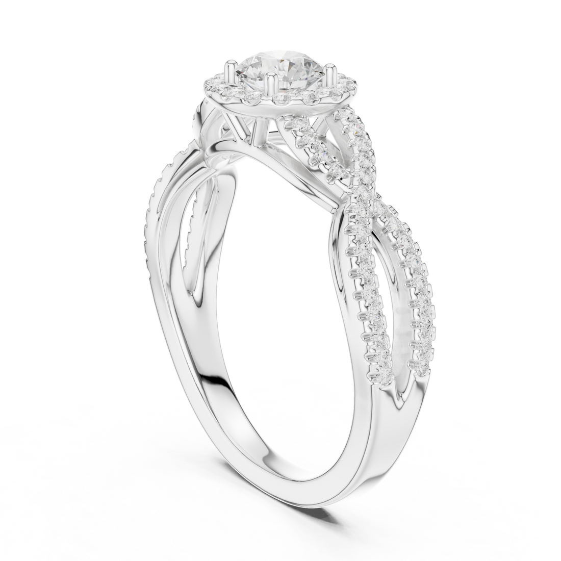 LR-0222 - Halo Round Ring - White Gold